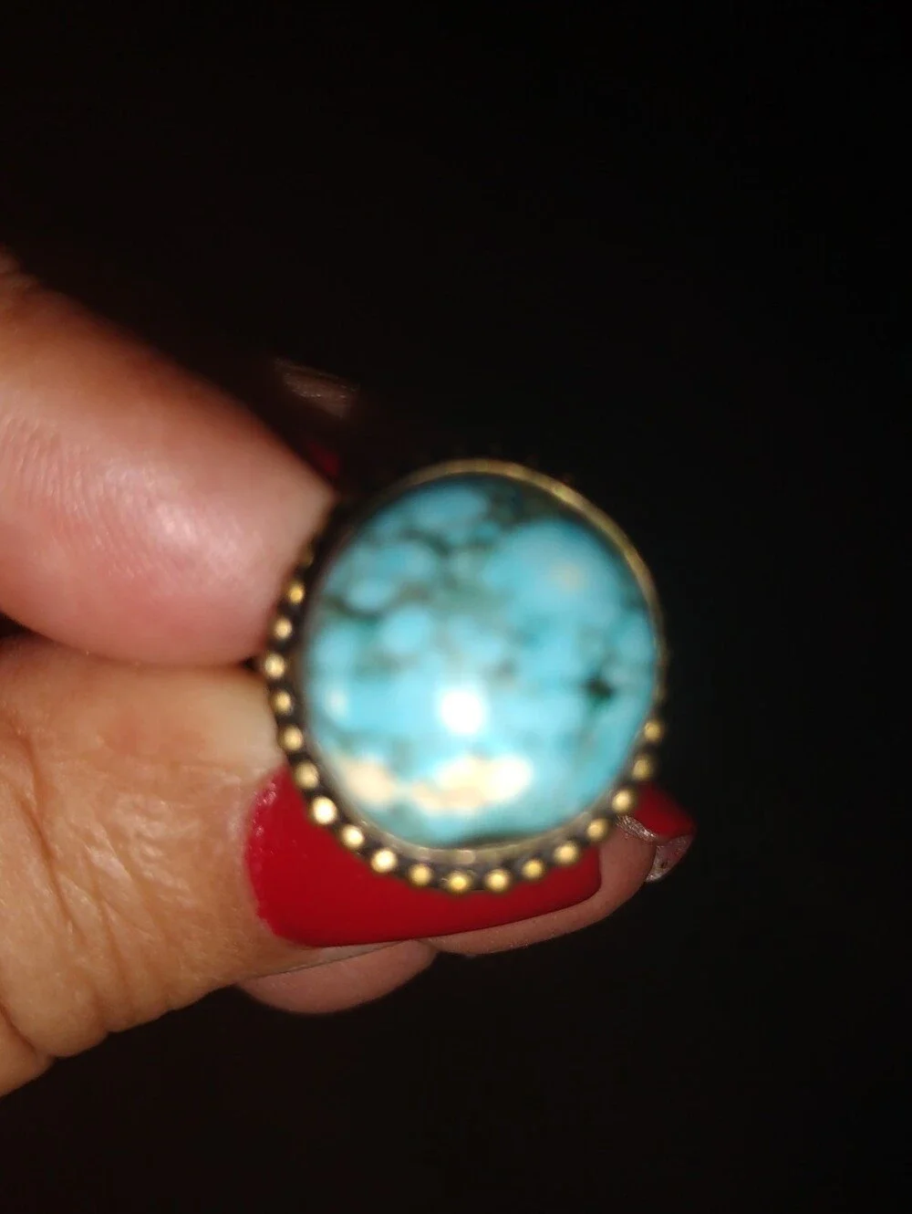 Turquoise Cabochon Ring with  Beaded Halo - Women Jewelry